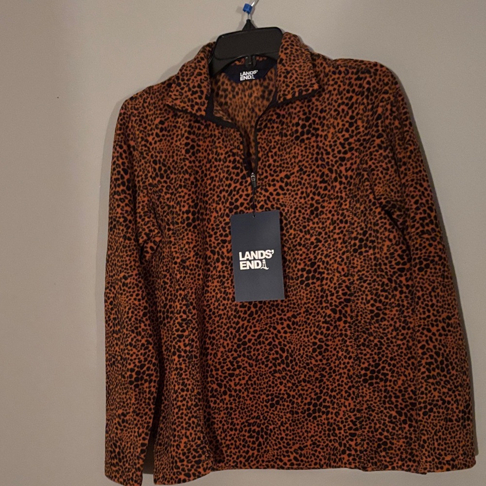 Lands' End Animal Print Quarter-Zip Top